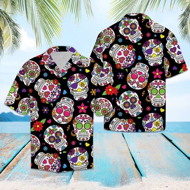 Awesome Sugar Skull Hawaiian Shirt Summer Button Up Awesome Sugar Skull Hawaiian Shirt Summer Button Up