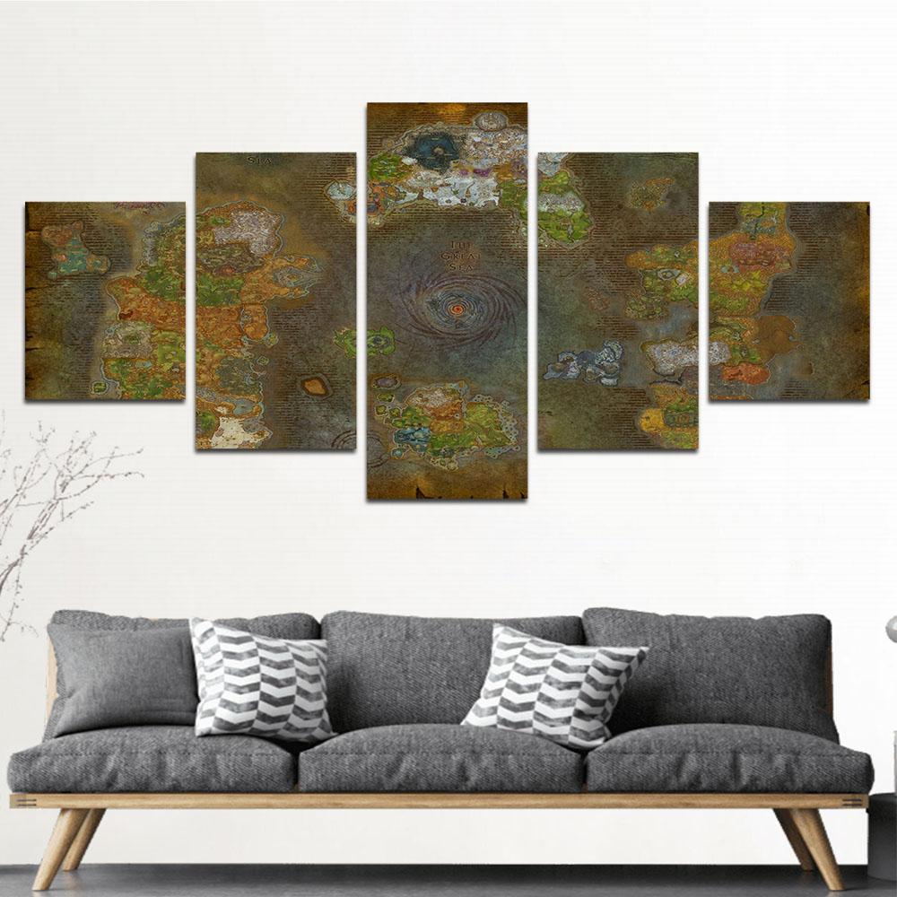 Azeroth Map - Gaming 5 Panel Canvas Art Wall Decor Azeroth Map - Gaming 5 Panel Canvas Art Wall Decor