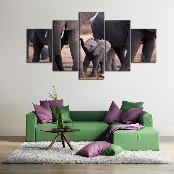 Baby Elephant - Animal 5 Panel Canvas Art Wall Decor Baby Elephant - Animal 5 Panel Canvas Art Wall Decor