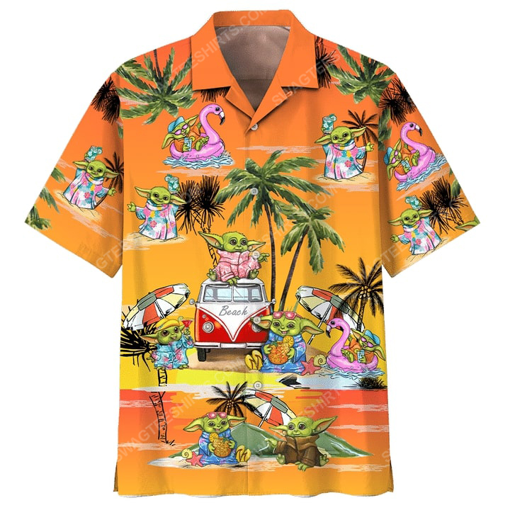Baby Yoda On The Beach Summer Time Hawaiian Shirt Baby Yoda On The Beach Summer Time Hawaiian Shirt