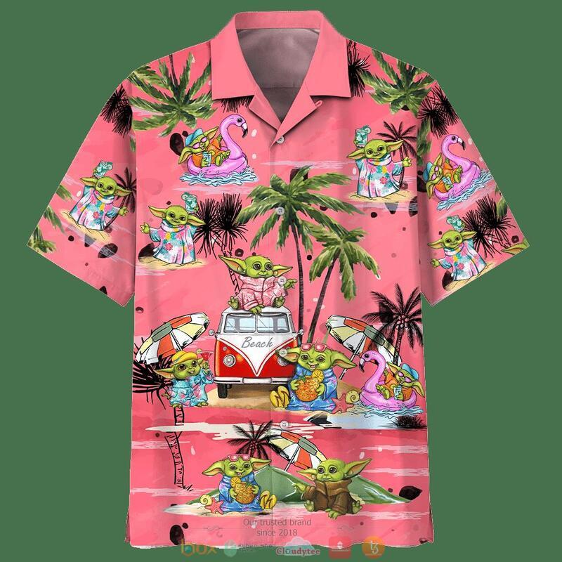 Baby Yoda Summer Beach Pink Hawaiian Shirt Baby Yoda Summer Beach Pink Hawaiian Shirt