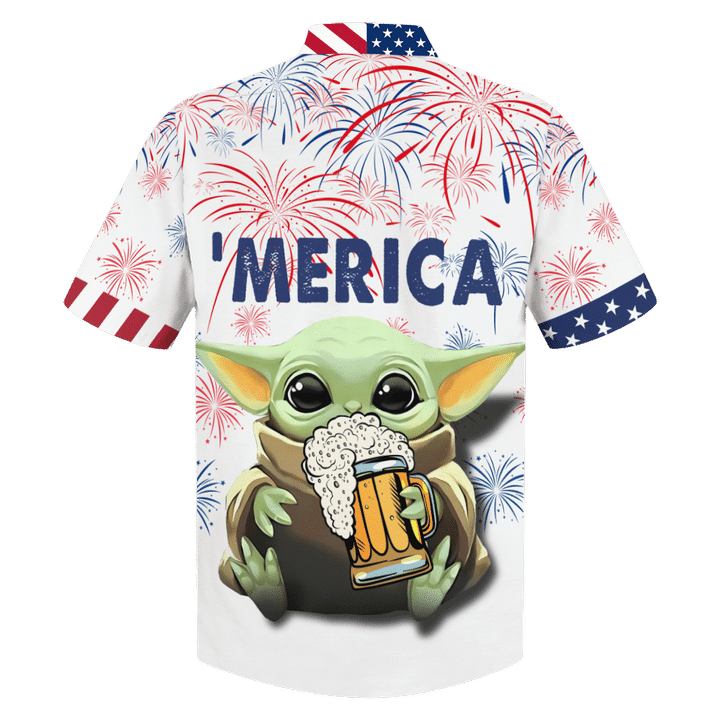 Baby Yoda With Beer Merica Hawaiian Shirt Baby Yoda With Beer Merica Hawaiian Shirt