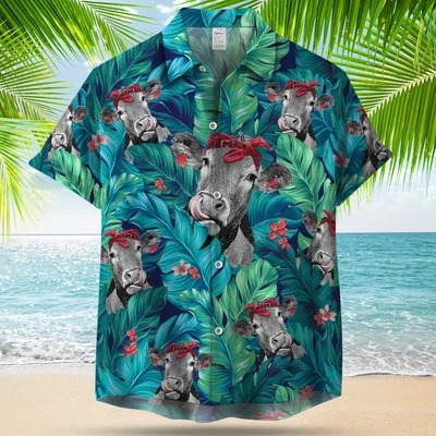 Badana Cow Leafy Hawaiian Shirt Badana Cow Leafy Hawaiian Shirt
