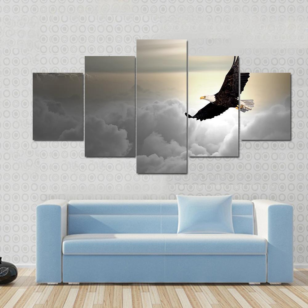 Bald Eagle Flying Above The Clouds - Animal 5 Panel Canvas Art Wall Decor Bald Eagle Flying Above The Clouds - Animal 5 Panel Canvas Art Wall Decor