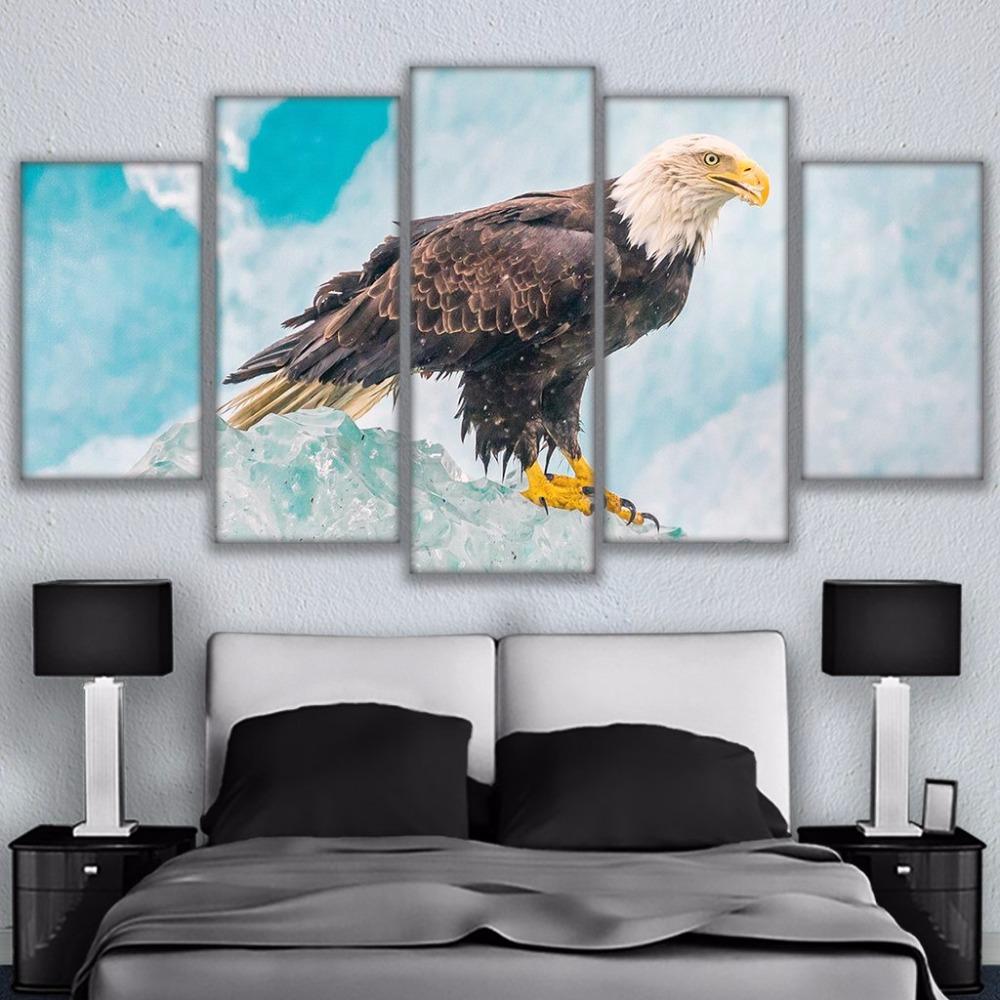 Bald Eagle Snow Mountains - Animal 5 Panel Canvas Art Wall Decor Bald Eagle Snow Mountains - Animal 5 Panel Canvas Art Wall Decor