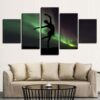 Ballet Girl Dancing In The Aurora - Abstract 5 Panel Canvas Art Wall Decor