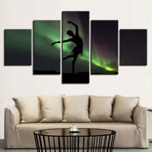 Ballet Girl Dancing In The Aurora - Abstract 5 Panel Canvas Art Wall Decor
