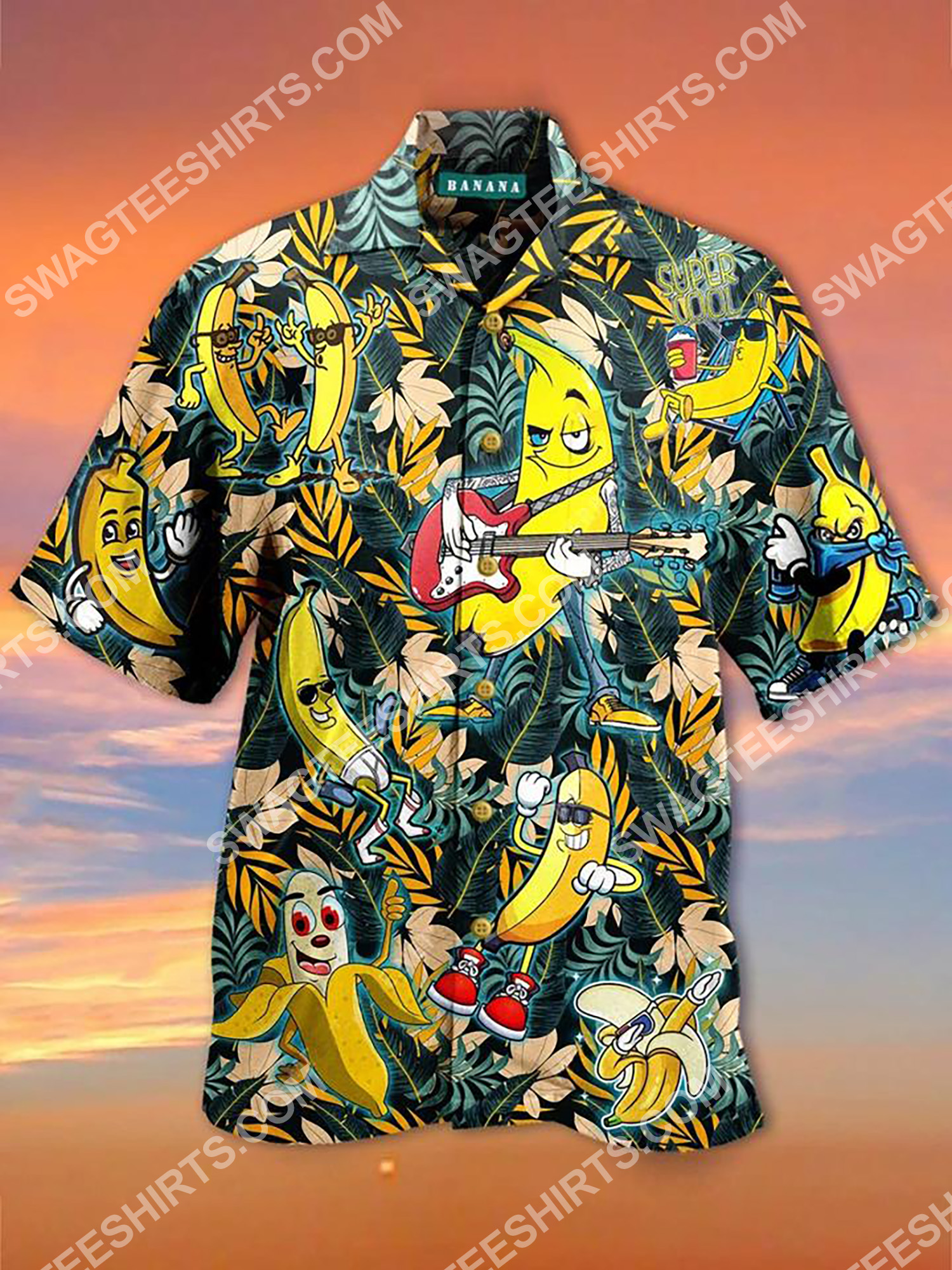 Banana Play Guitar All Over Printing Hawaiian Shirt Banana Play Guitar All Over Printing Hawaiian Shirt