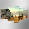 Barn Deer - Animal 5 Panel Canvas Art Wall Decor