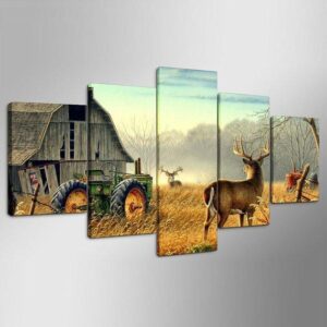 Barn Deer - Animal 5 Panel Canvas Art Wall Decor