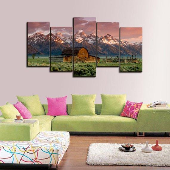 Barn In The Mountains 01 - Nature 5 Panel Canvas Art Wall Decor Barn In The Mountains 01 - Nature 5 Panel Canvas Art Wall Decor