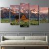 Barn Rocky Mountains Cabin Landscape - Nature 5 Panel Canvas Art Wall Decor