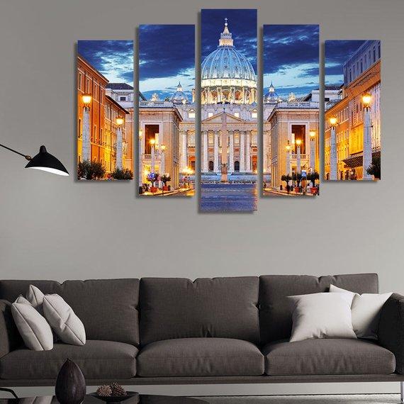 Basilica Papale Di San Pietro - Nature 5 Panel Canvas Art Wall Decor Basilica Papale Di San Pietro - Nature 5 Panel Canvas Art Wall Decor