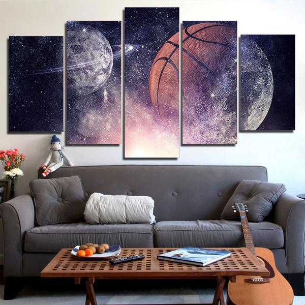 Basketball Moon Stars Sky 01 - Sport 5 Panel Canvas Art Wall Decor Basketball Moon Stars Sky 01 - Sport 5 Panel Canvas Art Wall Decor