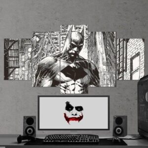 Batman Drawing Black And White - Dc 5 Panel Canvas Art Wall Decor