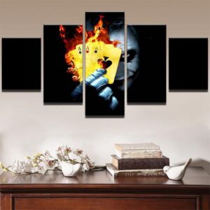 Batman Joker Burning Aces - Dc 5 Panel Canvas Art Wall Decor