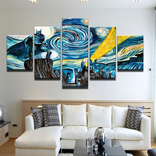 Batman Starry Night - Dc 5 Panel Canvas Art Wall Decor Batman Starry Night - Dc 5 Panel Canvas Art Wall Decor