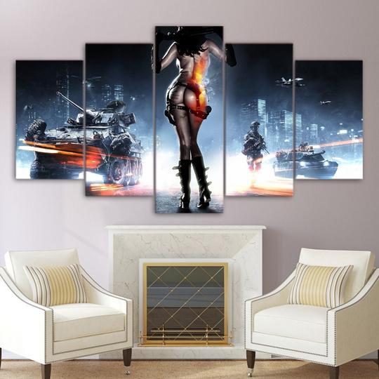 Battlefield Female Warrior - Gaming 5 Panel Canvas Art Wall Decor Battlefield Female Warrior - Gaming 5 Panel Canvas Art Wall Decor