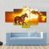 Bay Horse Skips On A Meadow - Animal 5 Panel Canvas Art Wall Decor