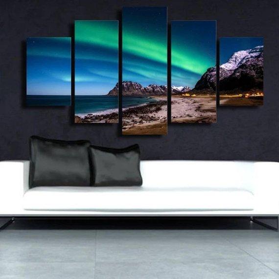 Beach Aurora - Nature 5 Panel Canvas Art Wall Decor Beach Aurora - Nature 5 Panel Canvas Art Wall Decor