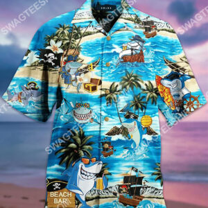 Beach Bar Shark Pirates All Over Printing Hawaiian Shirt