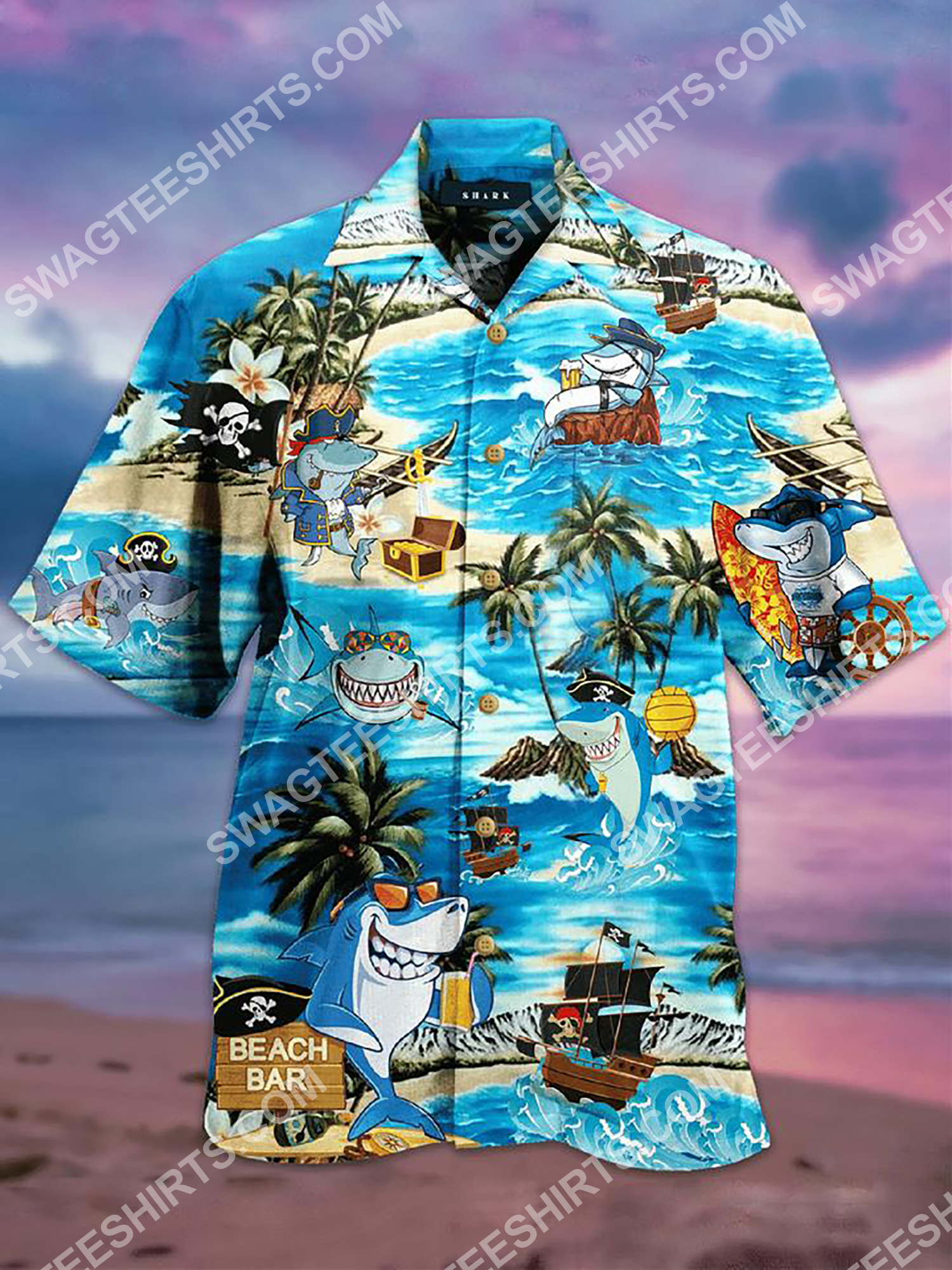 Beach Bar Shark Pirates All Over Printing Hawaiian Shirt Beach Bar Shark Pirates All Over Printing Hawaiian Shirt