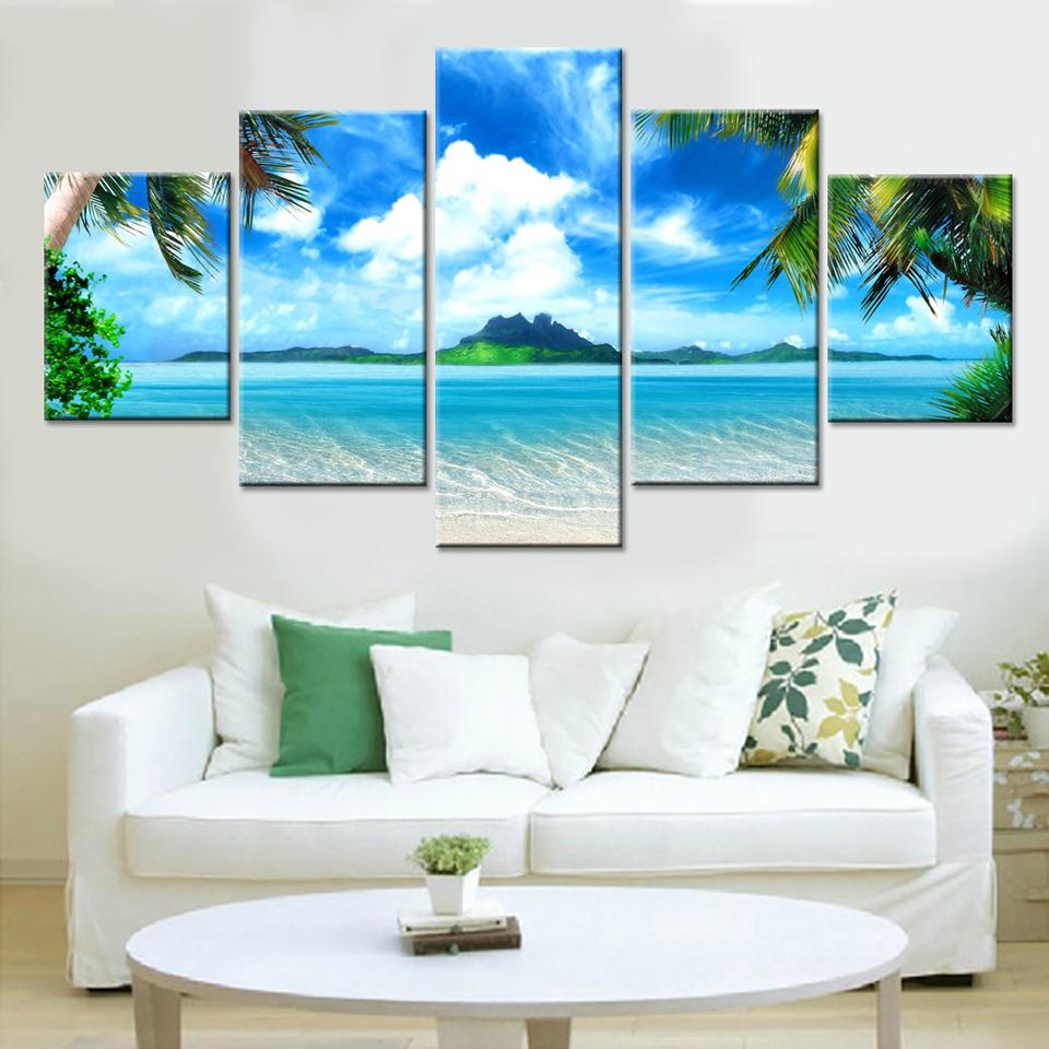 Beach Blue Landscape - Nature 5 Panel Canvas Art Wall Decor Beach Blue Landscape - Nature 5 Panel Canvas Art Wall Decor