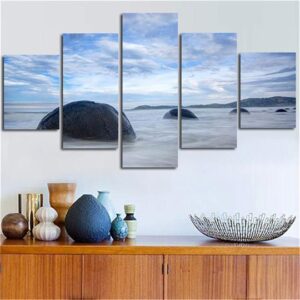 Beach Boulders - Space 5 Panel Canvas Art Wall Decor