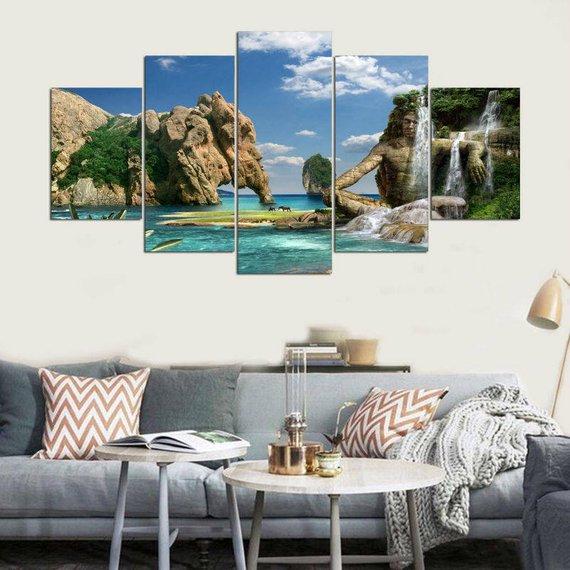 Beach Large Fantasy Island - Nature 5 Panel Canvas Art Wall Decor Beach Large Fantasy Island - Nature 5 Panel Canvas Art Wall Decor