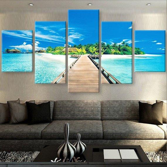 Beach Large Streched - Nature 5 Panel Canvas Art Wall Decor Beach Large Streched - Nature 5 Panel Canvas Art Wall Decor