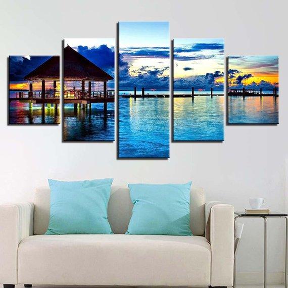 Beach Maldives 1 - Nature 5 Panel Canvas Art Wall Decor Beach Maldives 1 - Nature 5 Panel Canvas Art Wall Decor