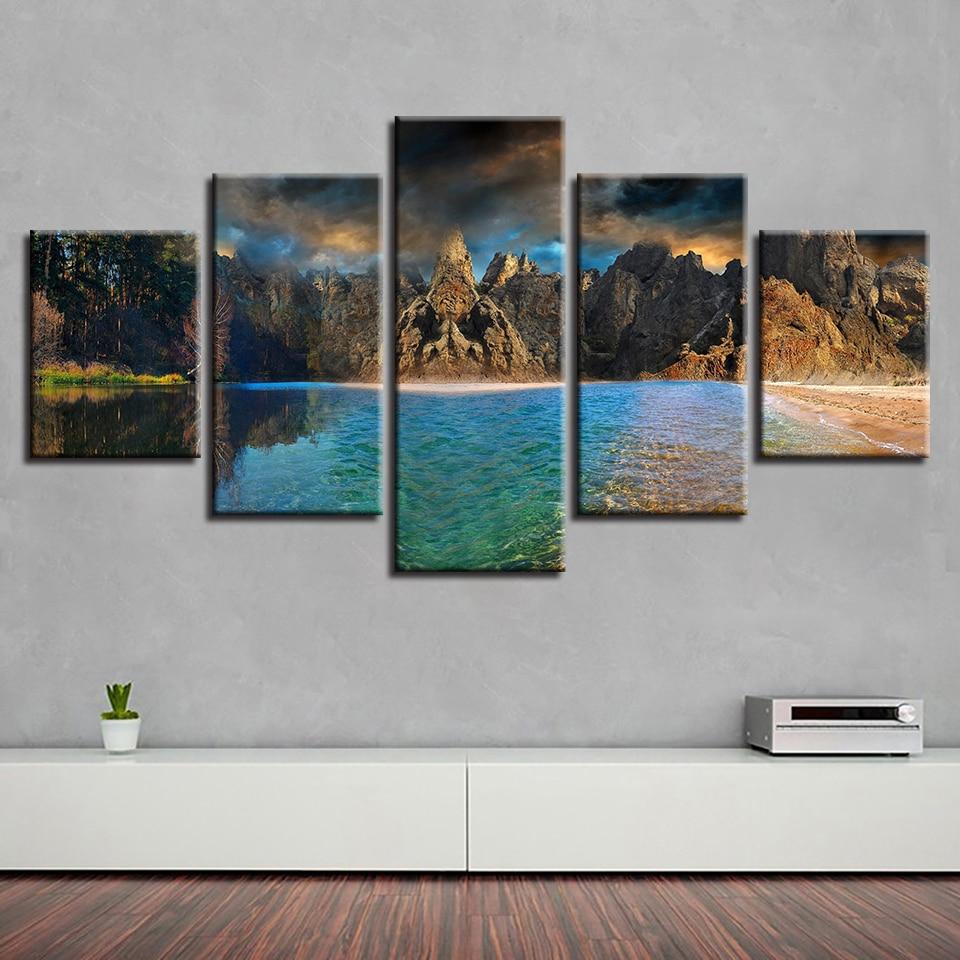 Beach Mountain - Nature 5 Panel Canvas Art Wall Decor Beach Mountain - Nature 5 Panel Canvas Art Wall Decor