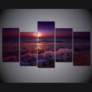 Beach Ocean Sea Sunset - Nature 5 Panel Canvas Art Wall Decor