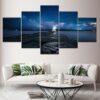 Beach Pier Bridge Starry Sky - Nature 5 Panel Canvas Art Wall Decor