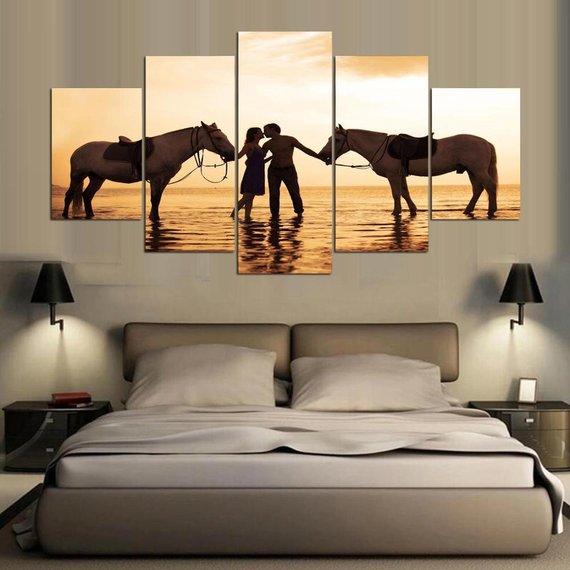 Beach Ride Horse - Nature 5 Panel Canvas Art Wall Decor Beach Ride Horse - Nature 5 Panel Canvas Art Wall Decor