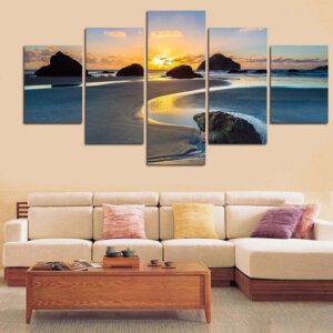 Beach Shores Sunset 5 - Nature 5 Panel Canvas Art Wall Decor