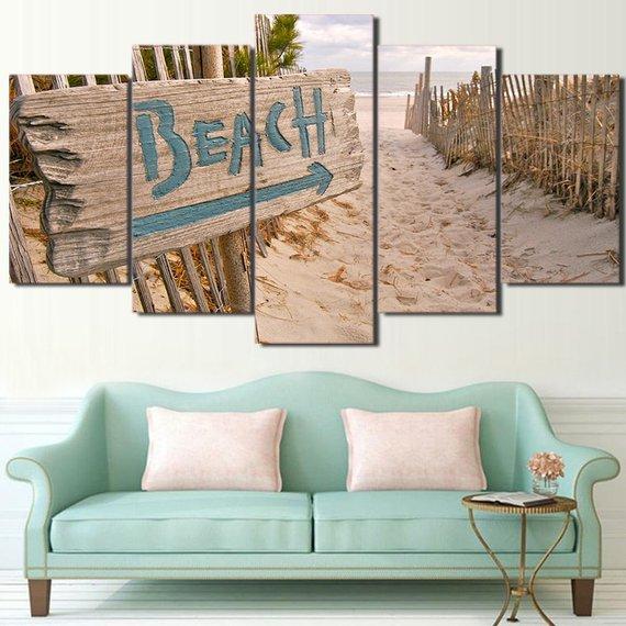 Beach Sign - Nature 5 Panel Canvas Art Wall Decor Beach Sign - Nature 5 Panel Canvas Art Wall Decor