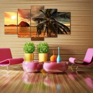 Beach Sunset 4 - Nature 5 Panel Canvas Art Wall Decor