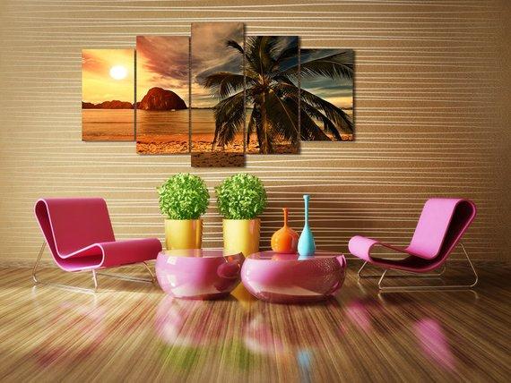 Beach Sunset 4 - Nature 5 Panel Canvas Art Wall Decor Beach Sunset 4 - Nature 5 Panel Canvas Art Wall Decor