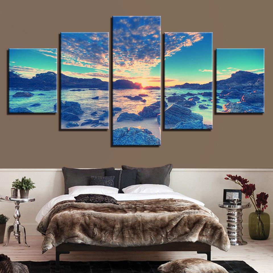 Beach Wave Reef Stones - Space 5 Panel Canvas Art Wall Decor Beach Wave Reef Stones - Space 5 Panel Canvas Art Wall Decor