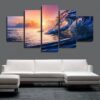 Beach Wave Sunset 2 - Nature 5 Panel Canvas Art Wall Decor