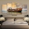 Beached Fishing Boat - Fishing 5 Panel Canvas Art Wall Decor