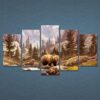 Bear In Wild Forest - Animal 5 Panel Canvas Art Wall Decor