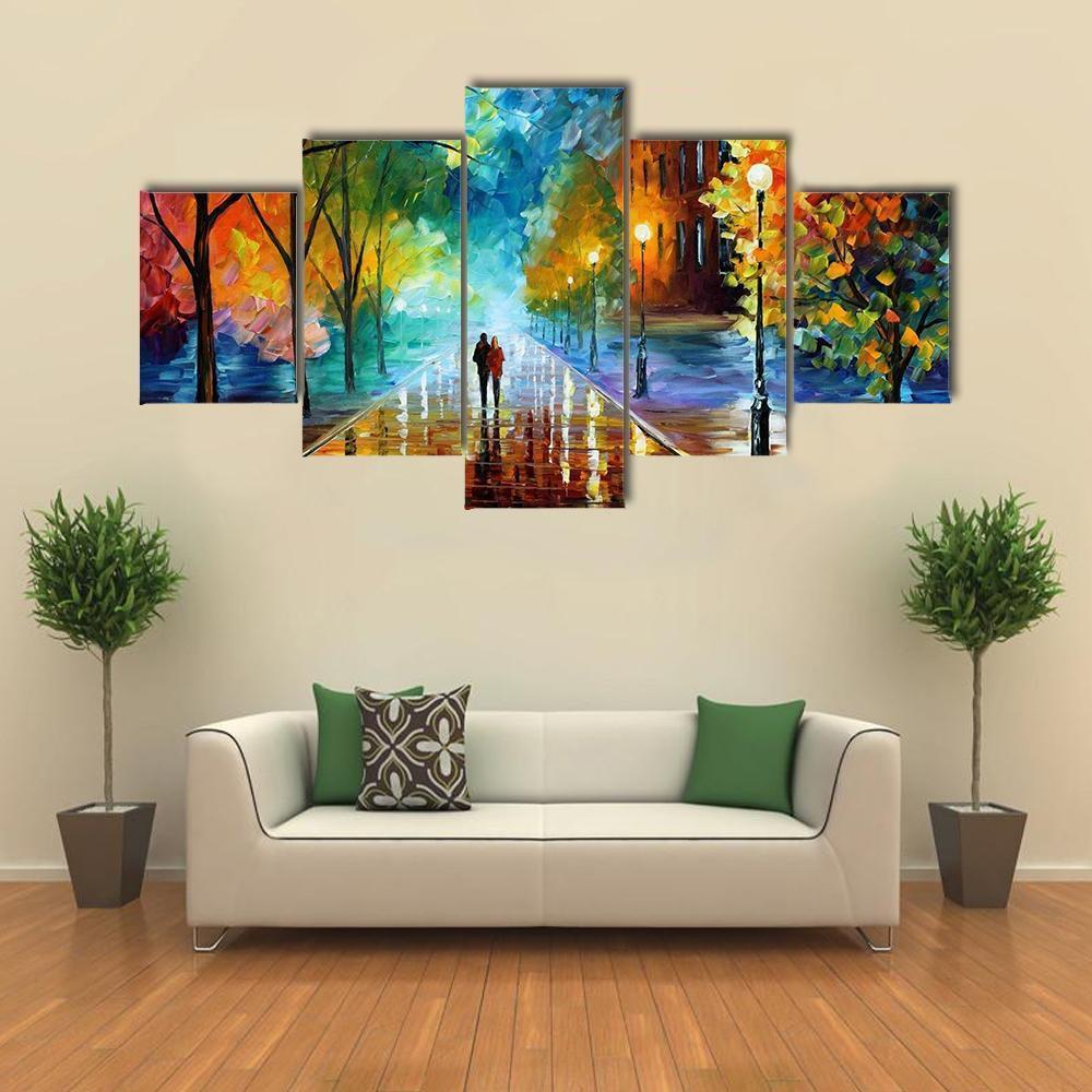 Beautiful Abstract Of Couple Walking In Park - Abstract 5 Panel Canvas Art Wall Decor Beautiful Abstract Of Couple Walking In Park - Abstract 5 Panel Canvas Art Wall Decor