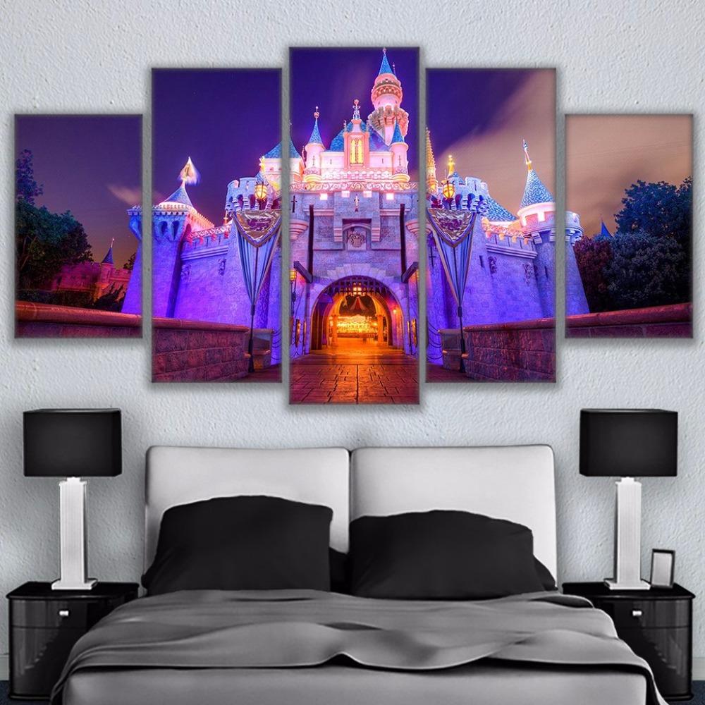 Beautiful Amusement Park Castle - Nature 5 Panel Canvas Art Wall Decor Beautiful Amusement Park Castle - Nature 5 Panel Canvas Art Wall Decor
