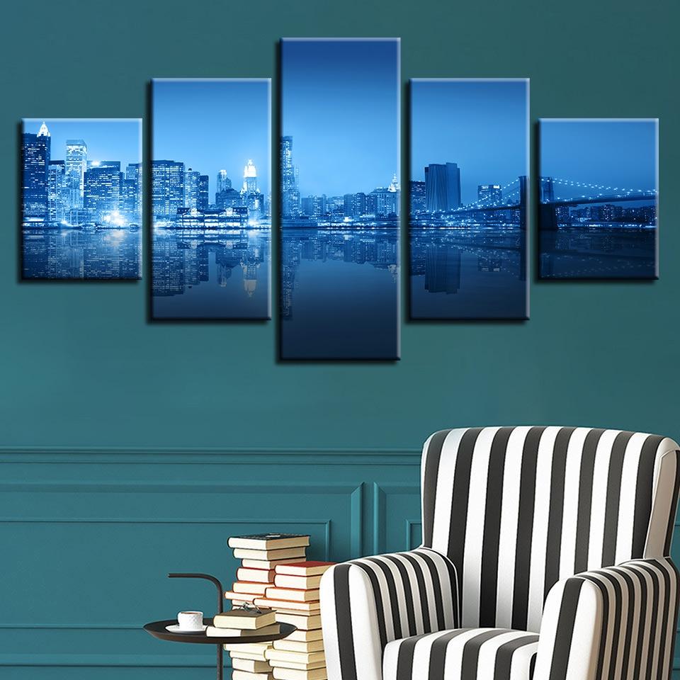 Beautiful Brooklyn Bridge City Building - Nature 5 Panel Canvas Art Wall Decor Beautiful Brooklyn Bridge City Building - Nature 5 Panel Canvas Art Wall Decor