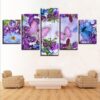 Beautiful Butterfly And Colorful Flowers - Nature 5 Panel Canvas Art Wall Decor