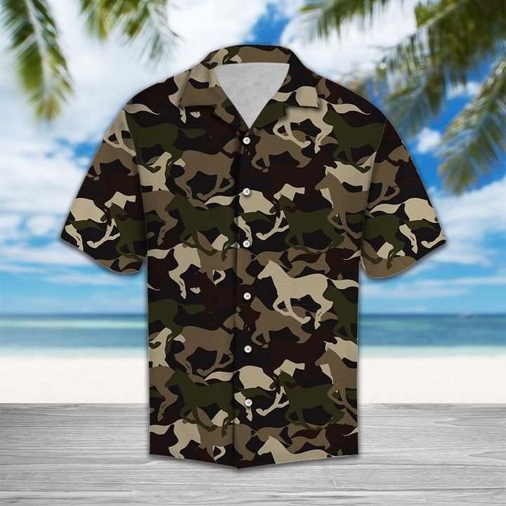 Beautiful Camouflage Horse Hawaiian Shirt Summer Button Up Beautiful Camouflage Horse Hawaiian Shirt Summer Button Up