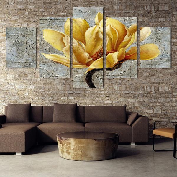 Beautiful Gold Orchid Flower Print 02 - Nature 5 Panel Canvas Art Wall Decor Beautiful Gold Orchid Flower Print 02 - Nature 5 Panel Canvas Art Wall Decor