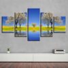 Beautiful Pear Flower Tree River - Nature 5 Panel Canvas Art Wall Decor